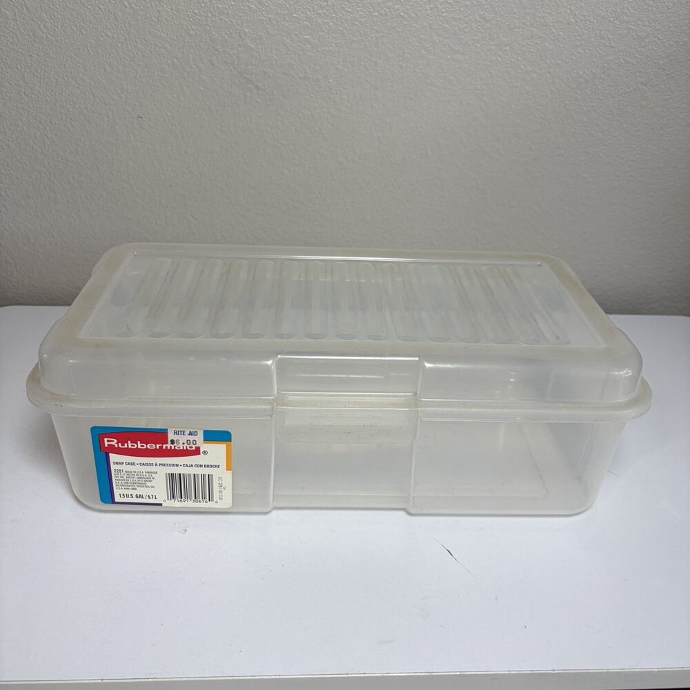 Vintage Rubbermaid Clear Hinged Latch Snap Case Box 2281 1.5 Gal 1995